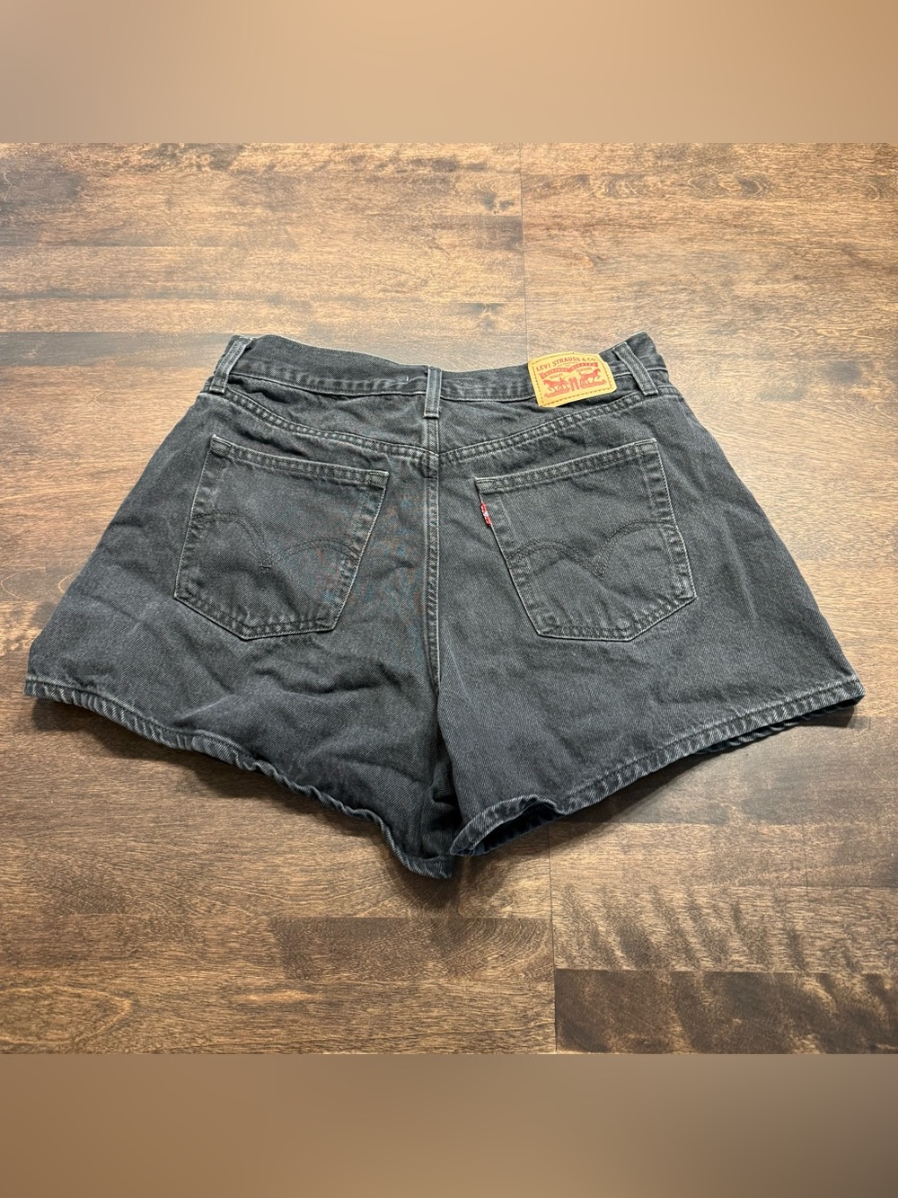 Levi's Black Washed Denim High Waisted Mom Shorts
